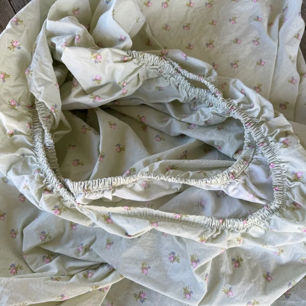 Simply Shabby Chic Blush Beauty King Size 2-Piece Sheet Set Green Pink Rosebuds